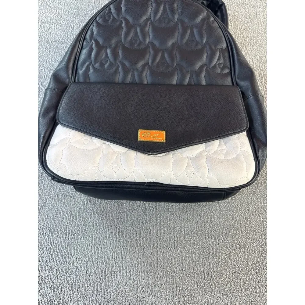 Betsey Johnson Backpack Quilted‎ Dog Design Adjustable Straps Black White OS